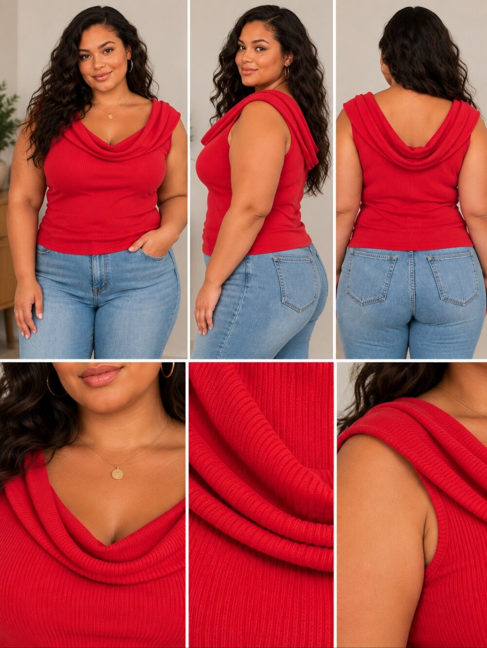 Old Navy Red Ribbed Cowl Neck Sleeveless Top – Size XL